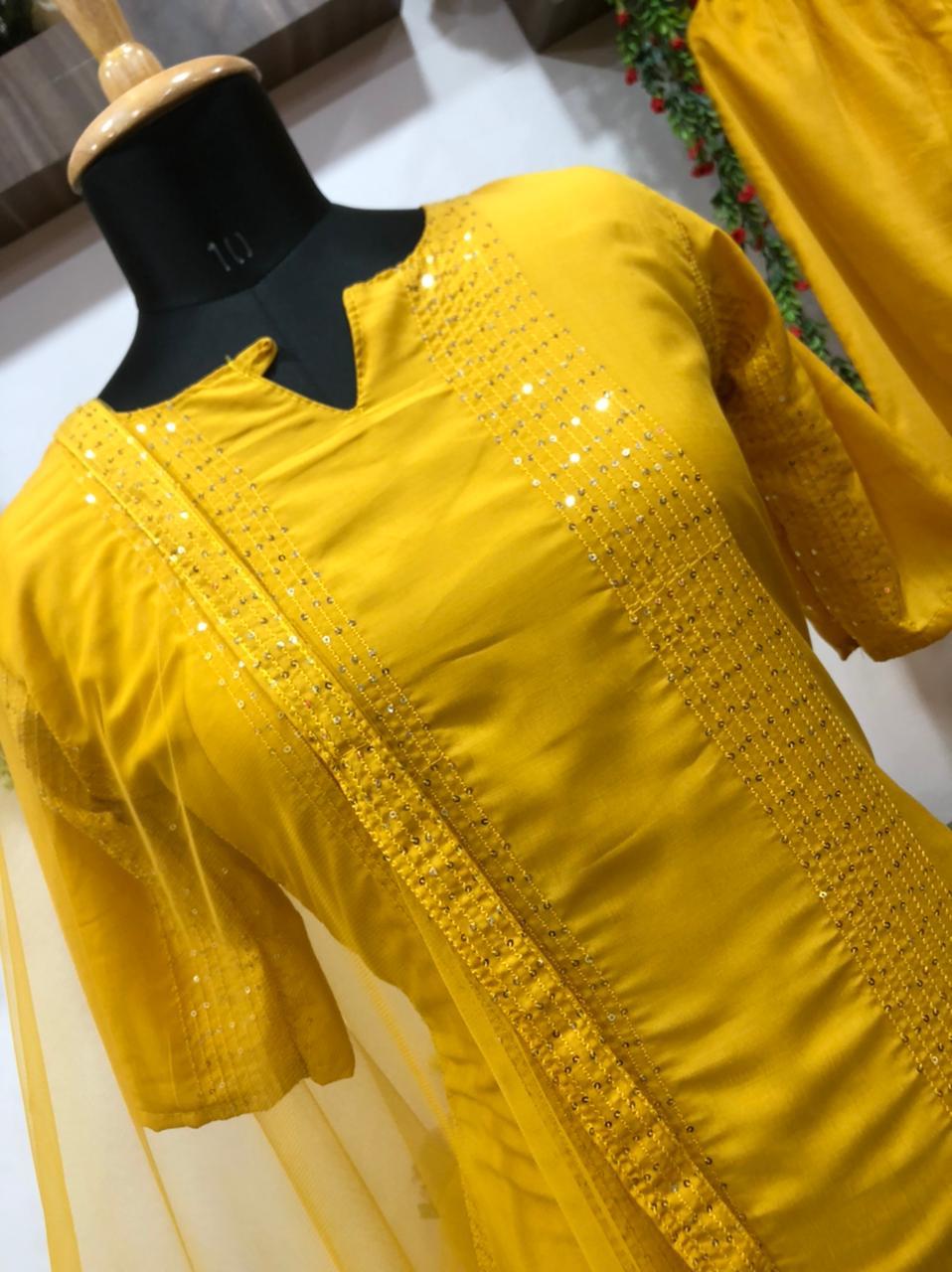 GRACEFUL RAYON EMBROIDERED GOLDEN KURTA SET