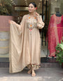 Cream Handwork Roman Silk Kurta Pant Set