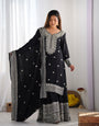 Black Chinnon Silk Embroidered Kurta Sharara Set with Dupatta – Party Wear Ethnic Suit