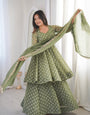Women Heavy Crunchy Silk Jacquard Sharara Set – Green Festive Ethnic Wear with Dupatta | Aahiya Apperles