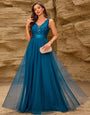 Western A-Line Evening Gown with Embroidered Bodice – Floor-Length  Dress in Morpich  color .