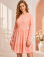 Women's Peach Tiered Mini Dress | Long Sleeve Fit & Flare Casual Dress