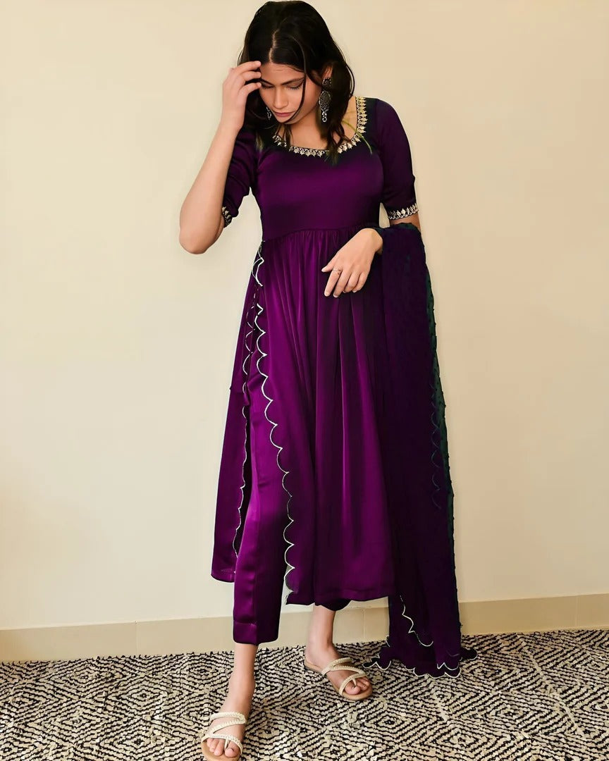 WINE RAYON NAYRA SET WITH INTRICATE EMBROIDERY