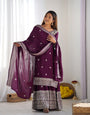 Chinnon Silk Embroidered Kurta Sharara Set with Dupatta – Elegant Purple Festive Wear