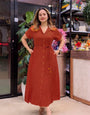 Women’s Pure Cotton Rust Brown A-Line Midi Dress | Elegant Daily Wear Dress