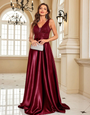 Cocktail party wear one piece, Elegant Sequin Bodice with Flowing Satin A-Line Elegant Maroon Wedding guest dresses for women