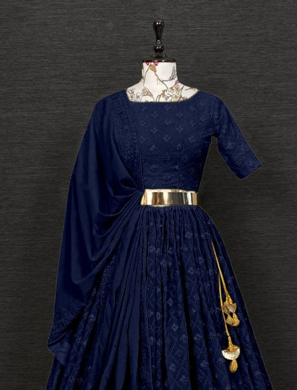 NAVY BLUE NIGHTFALL RAYON LEHENGA CHOLI