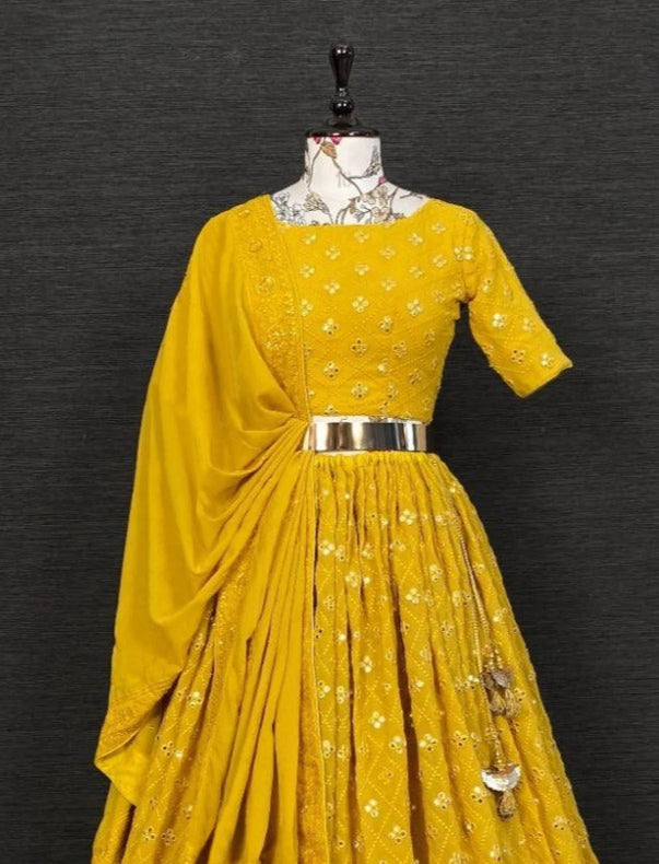 YELLOW HALDI GLOW RAYON LEHENGA CHOLI