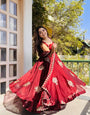 Royal Wine Maroon Embroidered Fendy Silk Gown Sharara Set